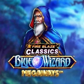 Logo of Fire Blaze Blue Wizard Megaways from Rarestone Gaming at Rhinobet Casino